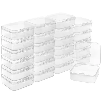 Immagine prodotto di Belle Vous Piccole scatole in plastica trasparente con coperchio a cerniera (24 pezzi) 5,3 x 5,3 x 1,7 cm - Mini scatola per pillole, perline,