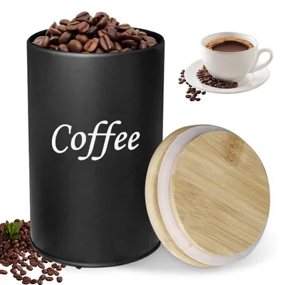 Luftdichte Kaffeedose 500 ml mit Bambusdeckel, schwarz