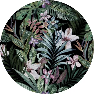 Produktbild von Sticker rund bunte BLUMEN Blätter tropische Pflanzen Natur Wandtattoo Wanddekoration Aufkleber für Wohnzimmer Flur 100 cm x 100 cm