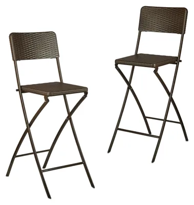 Produktbild von Relaxdays Barhocker klappbar, 2er Set, Rattan-Optik, Rückenlehne, HBT: 115 x 44 x 63 cm, Barstuhl, PE & Metall, braun