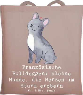 Produktbild von Mr. & Mrs. Panda Schultasche Französische Bulldogge - Braun Pastell - Geschenk, Einkaufstasche, Hunderassen, Baumwolltasche, Tasche, Shopping, Hund, Hunderasse, Wesen