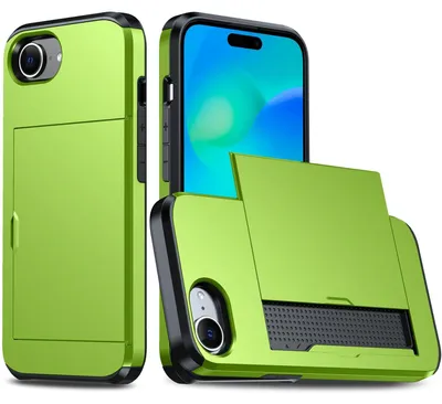 Produktbild von Mobigear Card Hülle für iPhone 17e – Hartschalenhülle, Rückseite, stoßfest mit Kartenhalter – Grün