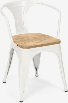Image de Chaise design industriel bar cuisine Steel Wood Arm Light - Blanc