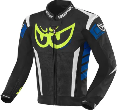 Produktbild von Berik Zakura Motorrad Lederjacke, schwarz/weiß/blau/gelb, 54