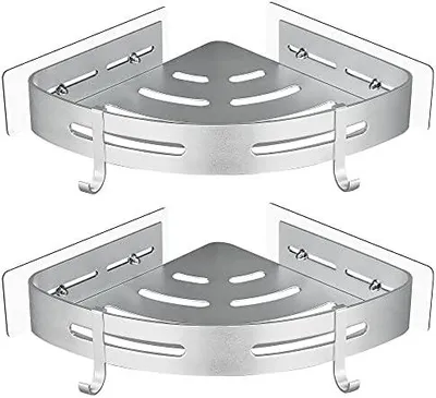 Produktbild von Duschablage ohne Bohren Duschregal Metall Duschkorb mit 4 Haken Eckregal Ecke Badregal Bad Organizer Badezimmer Regal Rostfrei für Dusche 2 Etagen Silber