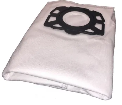 A white vacuum cleaner bag with a black plastic adapter is shown against a white background.