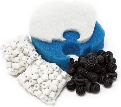 Productafbeelding van Famanu filtermediumset voor aquariumfilters - keramische ringen, bioballen, filtervlies en filtermat