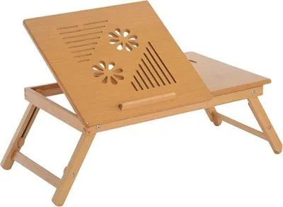 Productafbeelding van Inklapbare Bedtafel van Bamboehout - Verstelbaar, Kantelbaar met Lade, Ideaal voor Thuiswerken en Ontbijten in Bed