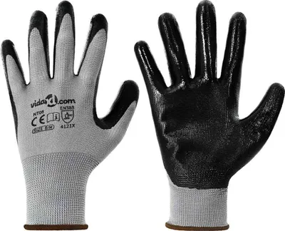 Image de Gants de Travail 12 pcs Gris et Noir 8 / m Polyester