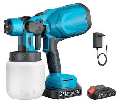 Immagine prodotto di Pistola a spruzzo - Spruzzatore elettrico HVLP - Serbatoio da 800 ml - Ugello con 3 modelli di spruzzo - Alimentazione a pressione - Batteria inclusa - Spina UE