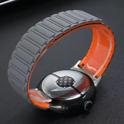 Immagine prodotto di Bracciale in silicone per smartwatch - Redmi Watch 5 - Chiusura magnetica - Materiale morbido - Grigio-arancione
