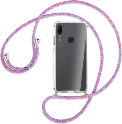 Produktbild von Handykette Backcover-Schutzhülle mit Band (Metall silberfarben) für Xiaomi Redmi Note 7 (Pro) - lila/rosa/blau