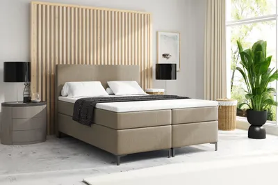 Produktbild von VELAR Boxspringbett mit bettkasten "BASIC PLUS", 160 cm, Beige, Topper 8 cm, Sieben-Zonen-Premium-Taschenmatratze mit Härtegrad H4 (Hart)