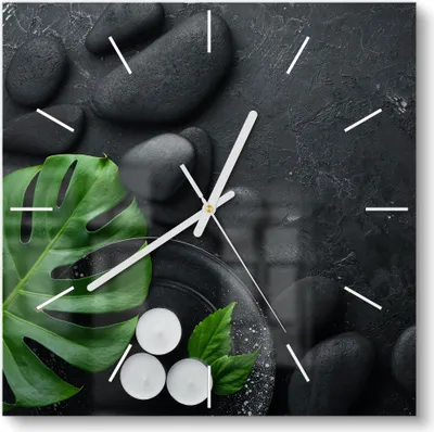 Produktbild von DEQORI Glasuhr 30x30 cm Modern 'Spa-Konzept auf Schiefer' Wanduhr Glas Uhr Design leise