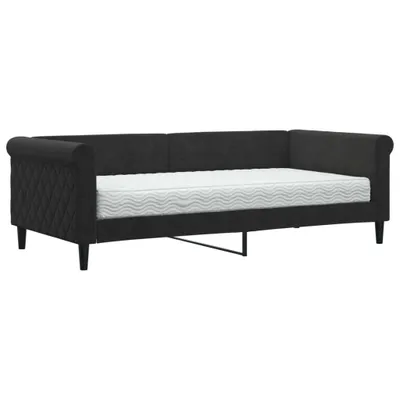 Image de vidaXL Lit de jour avec matelas noir 90x190 cm velours