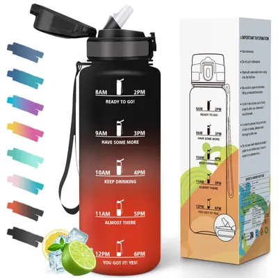 Produktbild von Trinkflasche 500ml mit Strohhalm, auslaufsicher, Motivationsskala, Sportflasche