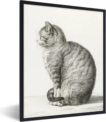 Produktbild von MuchoWow® MuchoWow® Gerahmtes Poster Sitzende Katze - Gemälde von Jean Bernard 60x80 cm - Poster mit zchwarzem Bilderrahmen - Premium - Wanddeko Wohnzimmer