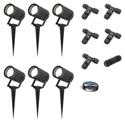 Image de HOFTRONIC - Lot de 6 spots à piquer LED GU10 4W 345lm 6500K IP65 Noir Dimmable Inclinable