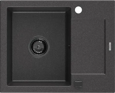 Produktbild von Mexen Enzo Granitspüle mit einem Becken und einer Abtropffläche 576 x 465 mm, Schwarz gesprenkelt, Siphon Schwarz - 6506571005-7