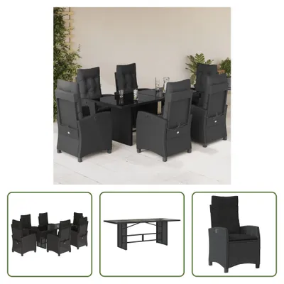Produktbild von The Living Store 7-tlg. Garten-Essgruppe mit Kissen Schwarz Poly Rattan