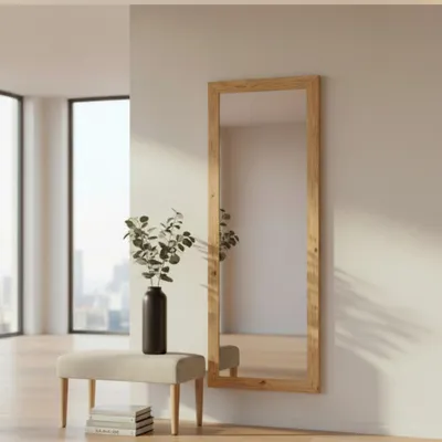 Produktbild von MO.WA Spiegel Holzspiegel Ganzkörperspiegel Wandspiegel 56x147 Garderobespiegel mit Massivholzrahmen Natur Spiegel groß Ankleidespiegel Standspiegel
