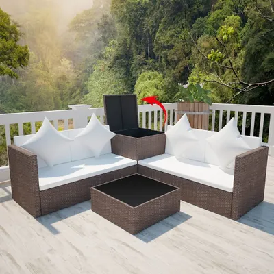 Produktbild von The Living Store 4-tlg. Garten-Lounge-Set mit Auflagen Poly Rattan Braun
