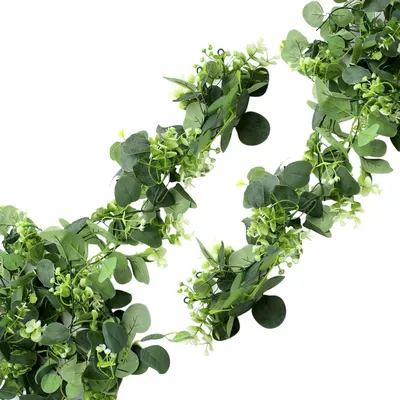Produktbild von 2 Girlanden aus Eukalyptusblättern, 1,8 Meter, künstliche Eukalyptus Pflanzen, Kunstblumen für Hochzeit, Garten, Innen- und Außenbereich, Blumenkette, Dekoration