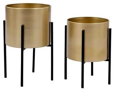 Produktbild von Übertopf 2er-Set - 25 x 39 cm & 23 x 35,5 cm - Metall - Goldfarben und Schwarz
