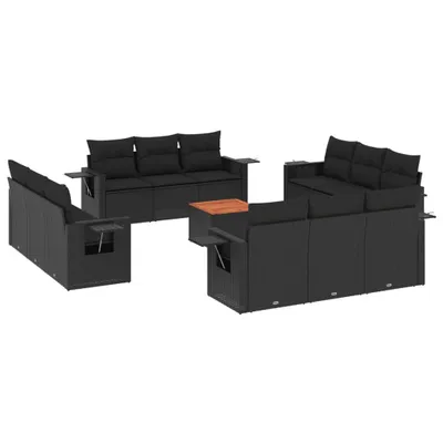 Produktbild von 13-tlg. Garten-Sofagarnitur mit Kissen Schwarz Poly Rattan