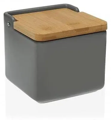 Keramik-Salzstreuer, quadratisch, 12 cm, grau, mit Holzdeckel