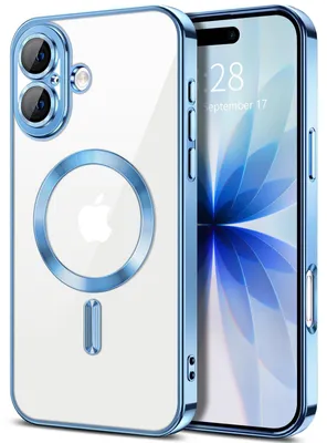 Image de Coque souple transparente pour iPhone 18, protection de l'appareil photo, compatible avec MagSafe, coque de téléphone en TPU plaquée, bleu clair