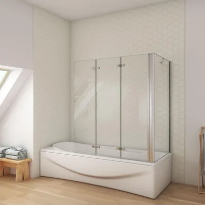 Produktbild von AICA 130cmx140cm Badewannenaufsatz 6mm NANO ESG-glas mit 80cm Seitenwand 3-teilig Faltwand Badewannenfaltwand Badewanne Duschabtrennung Duschwand