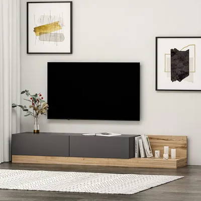 Immagine prodotto di Cajetani - Mobile Porta tv, 180x37x30h cm Nero Antracite, 2 Ante