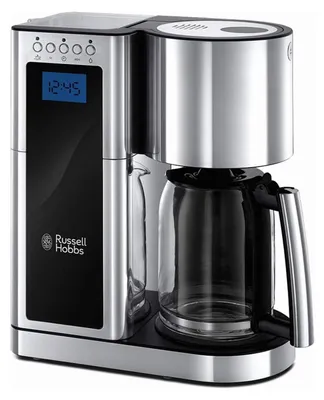 Zdjęcie produktu dla Ekspres przelewowy do kawy Russell Hobbs Elegance - szklana konstrukcja, pojemność 1,25 litra, programowalny, samoczyszczący, srebrno-czarny - 23370-56