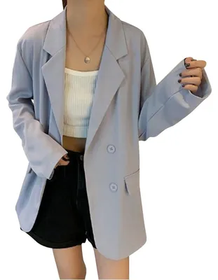 Produktbild von Lässige Business-Jacke, einfarbig, langärmlig, mit Umlegekragen, locker geschnitten, leicht, Damen-Bürojacke für die Arbeit, auch für Dates geeignet, Lila, Einheitsgröße
