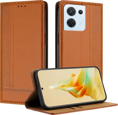 Produktbild von Handyhülle für OPPO Reno8 5G Leder Flip Klappbare Schutzhülle mit Standfunktion Braun