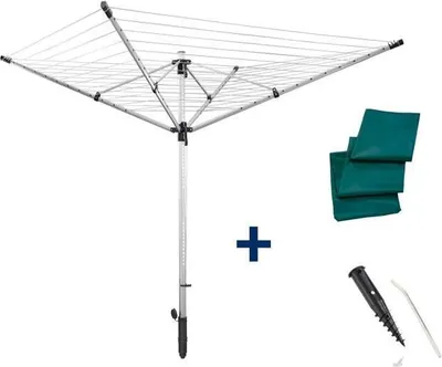 Image de Séchoir Parapluie Leifheit LinoLift 600 QuickStart, 60m Étendage, Hauteur Réglable 85-180cm, Avec Housse et Douille de Fixation, Gris