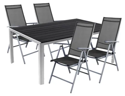 Image de salon de jardin 5 pièces aluminium anthracite non wood 150x90cm + 4 chaises à haut dossier en textile