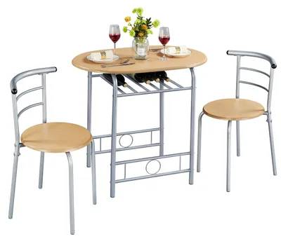 Produktbild von Yaheetech Essgruppe für 2 Personen, 1 Esstisch mit 2 Stühle, Holzfarbe