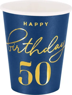 Produktbild von Happy Birthday 50 Becher, Marineblau 220ml 6 Stk.