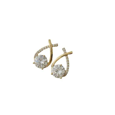 Image de Boucles d'oreilles pour femmes dorées avec zircone – boucles d'oreilles élégantes en forme de goutte, J0743
