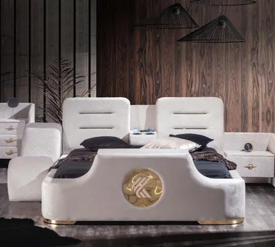 Produktbild von Doppelbett Betten Modern Luxus Hocker Multifunktion Bett Design Polster Samt Neu