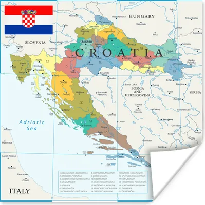 Produktbild von MuchoWow® Poster Detaillierte Karte von Kroatien mit den Nachbarländern 100x100 cm - Babyzimmer