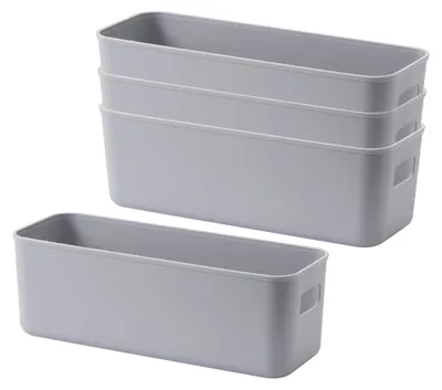 Image de Lot de 4 boîtes de rangement en plastique, paniers de rangement avec poignées, boîtes de rangement en plastique, boîtes de rangement pour la cuisine, la salle de bains, les placards de cuisine et les produits de beauté.