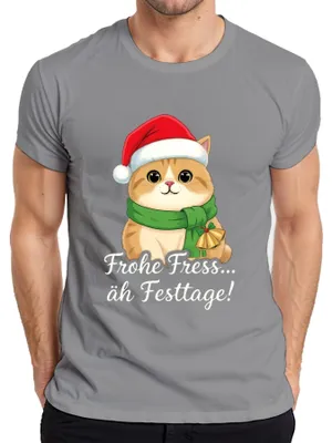 Immagine prodotto di T-shirt da uomo Happy holidays kitty Father Christmas, grigio, L