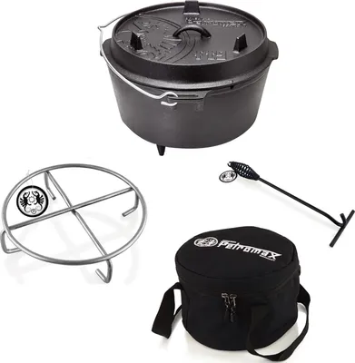 Produktbild von Petromax Feuertopf-Set ft9 mit Füßen 7,5 Liter Untersetzer, Tasche, Deckelheber