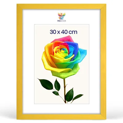 Produktbild von MG Design Bilderrahmen 30 x 40 cm - Fotorahmen mit Gelb Holzrahmen (Echtholz) und bruchsicherem Acrylglas, Hoch & Quer zum Aufhängen, zum Aufstellen
