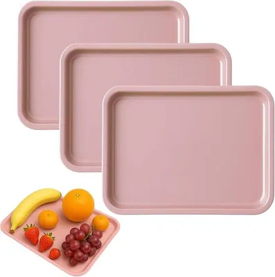 Immagine prodotto di Vassoio da colazione in plastica antiscivolo 24x18 cm, rosa, set da 3 pezzi