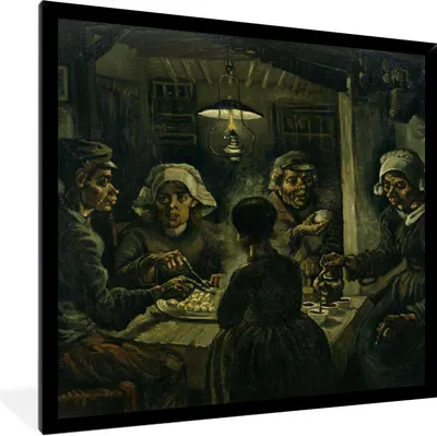 Produktbild von MuchoWow® Gerahmtes Poster Die Kartoffelesser - Vincent van Gogh 40x40 cm - Poster mit Schwarzem Bilderrahmen Wandposter Rahmen Foto Bilder - Mit Rahmen - Wanddekoration Schlafzimmer