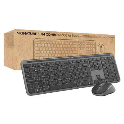 Obrázek produktu pro Logitech Signature Slim Combo MK950, Bezdrátový, RF bezdrátové + Bluetooth, Nůžkový spínač, QWERTY, Grafit, Obsahuje myš